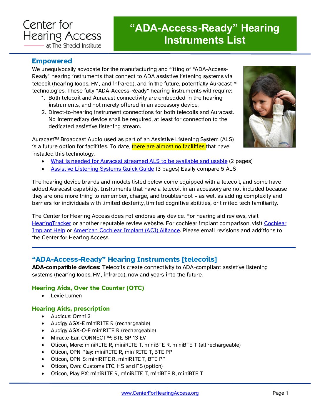 ADA Access Ready Hearing Instruments-List "ADA-Access-Ready" Hearing Instruments-List
