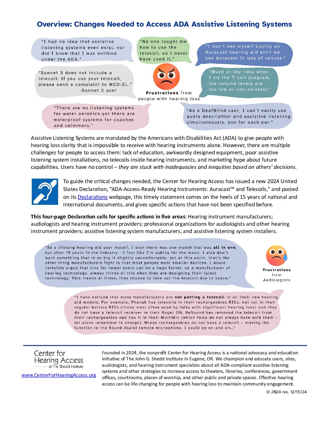 Overview-Changes Needed to Access ADA Assistive Listening Systems 2024 Overview U.S. Declaration, ADA-Access-Ready Hearing Instruments